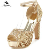 kamames SGESVIER Women New Summer Sandals Sexy Bride Wedding Party Shoes Peep Toe Thick Heel Platform Red Gold Sandals Shoes Woman OX362