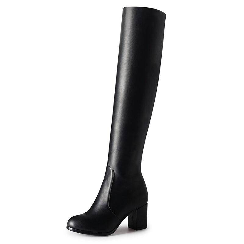 kamames Fashion Knee High Boots Women's Winter Boots Thick High Heel Stretc Long Boots Slip On Autumn Shoes Woman Black White