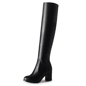 kamames Fashion Knee High Boots Women's Winter Boots Thick High Heel Stretc Long Boots Slip On Autumn Shoes Woman Black White