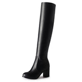 kamames Fashion Knee High Boots Women's Winter Boots Thick High Heel Stretc Long Boots Slip On Autumn Shoes Woman Black White