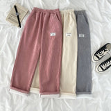 kamames Harajuku Thick Warm Corduroy Wide Leg Pants Women Winter Letter High Waist Elastic Sweatpants Women Chic Korean Y2k Pants