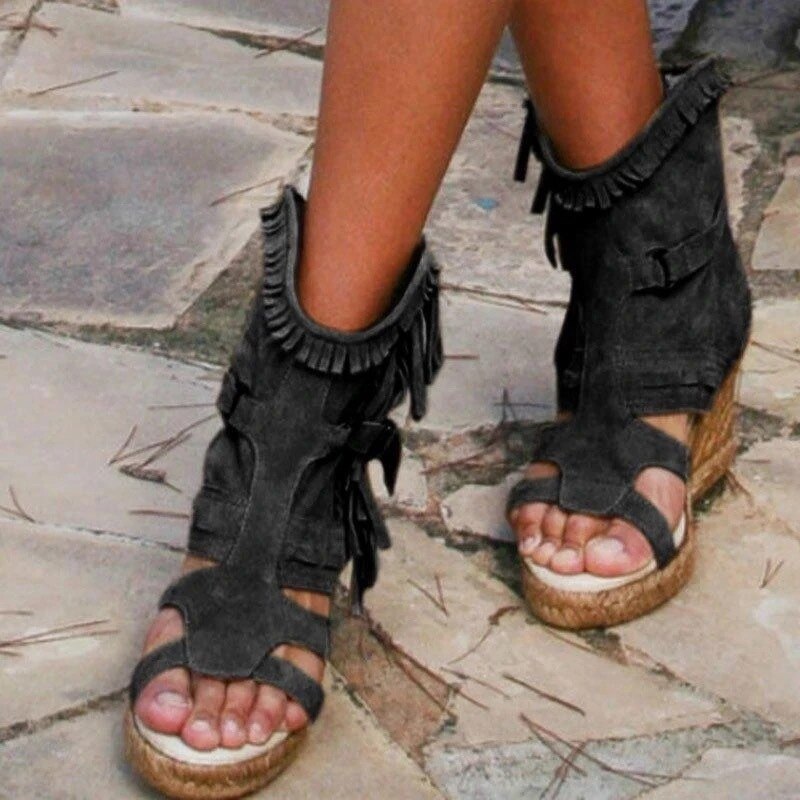 kamames Sandals Summer 34-43 plus Size Women's Shoes platform Wedge Tassel Shoes closed Toe fish mouth Women's Shoes