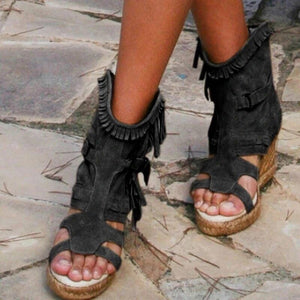 kamames Sandals Summer 34-43 plus Size Women's Shoes platform Wedge Tassel Shoes closed Toe fish mouth Women's Shoes