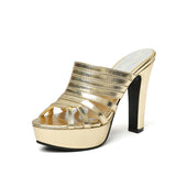 kamames Sgesvier 2022 Summer Women Patent Leather Sandals Sexy Platform Super High Heel Slippers Lady Shoes Gold Red White Black Size 50