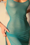 kamames See Through Mesh Long Maxi Dress Women Sexy Strap High Split Dress Club Party Beach Summer Backless Vestidos 2023 New