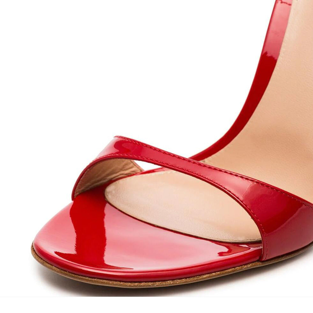 kamames Red Lacquered Leather Super High Heel Sandals Large Size Fashion Women's Shoes Chengdu