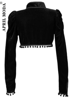 kamames Gothic Black Velvet Short Steampunk Crop Jacket Long Sleeve Women Party Bolero Victorian Coat Vintage Corset Accessories
