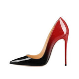 kamames Red Gradient Color Women Pointy Toe Glossy Stiletto Pumps Sexy Ladies High Heel 12cm Party Shoes QP019 ROVICIYA