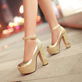 kamames Gold Silver Platform Women Heels Sequined Chunky High Heel Pumps Summer Party Wedding Lady Shoes