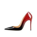 kamames Red Gradient Color Women Pointy Toe Glossy Stiletto Pumps Sexy Ladies High Heel 12cm Party Shoes QP019 ROVICIYA