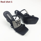 kamames Sandals Women 2022 Luxury Brand Letter Fashion Summer Sexy Crystal Rhinestone High Heels Stiletto Wedding Shoes Woman Slippers