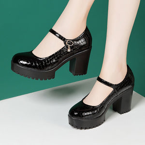 kamames Round Head High-End Catwalk Shoes Thick Heel Waterproof Platform One-Word Buckle Model Comfortable Cheongsam High-Heeled Shoes