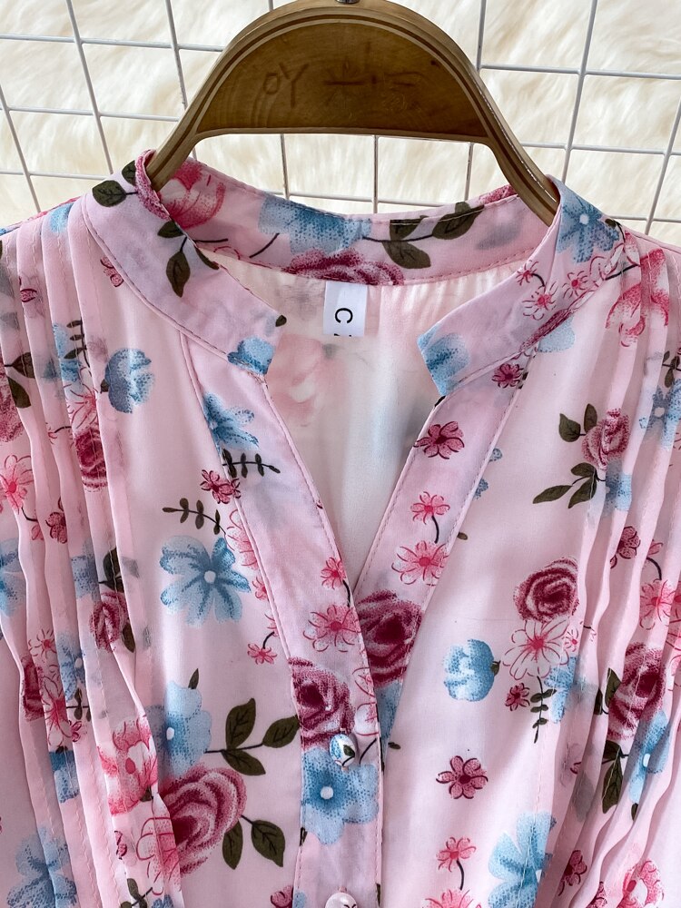 kamames Floral Midi Dress Women Elegant V-Neck Lantern Long Sleeve High Waist Draped A-Line Casual Vestidos Female Spring Autumn