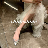kamames Diamond Transparent Sandals 2024 Summer New Style With Small Bag Head Flat Shoes Crystal Low-Heeled Women's Shoes