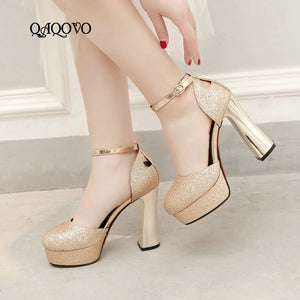 kamames Sandals High Heels Women Platform Shoes Fashion Sequined Super High Heels Pumps Gold Silver Red Sole Party Shoes