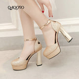 kamames Sandals High Heels Women Platform Shoes Fashion Sequined Super High Heels Pumps Gold Silver Red Sole Party Shoes