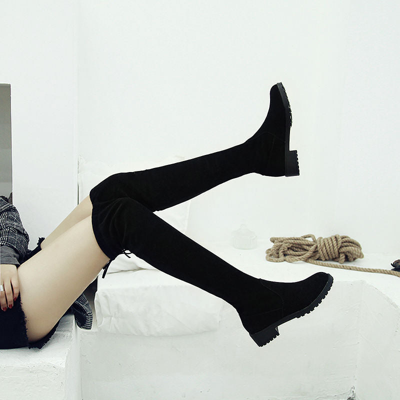 kamames Fashion Flat Long Boots for Women Over The Knee Thigh High Boots Women Strappy Faux Suede Shoes Women High Botas De Mujer