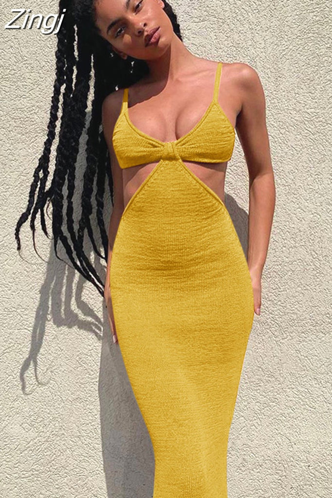 kamames Sexy Summer Vacation Outfits Knitted Halter Maxi Dresses for Women 2023 Elegant Dress Sets Holiday Beach Sundresses
