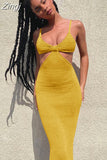 kamames Sexy Summer Vacation Outfits Knitted Halter Maxi Dresses for Women 2023 Elegant Dress Sets Holiday Beach Sundresses