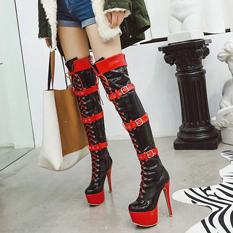 kamames Sgesvier 2021 New thigh high boots women sexy thin high heels platform boots mixed colors party prom Night Club Shoes woman G758