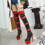 kamames Sgesvier 2021 New thigh high boots women sexy thin high heels platform boots mixed colors party prom Night Club Shoes woman G758