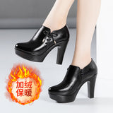 kamames Head, Thick Heels, Deep Mouth Single Shoes Women 2023 Autumn And Winter Thick-Soled Waterproof Platform Plush Thickened Models Catwalk High Heels Women