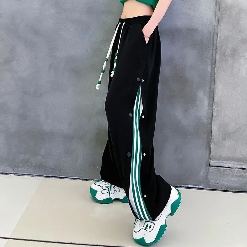 kamames Harajuku Loose Wide Leg Pants Women High Waist Elastic Streetwear Sweatpants Summer Vintage Lace Up BF Straight Trousers