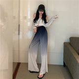 kamames Gradient Color Wide Leg Pants Women Summer Thin Pleated Straight Trousers High Waist Elastic Streetwear Women Y2k Pants