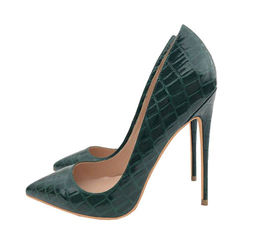 kamames green patent leather pointed toe women shoes high heel pumps 12 cm stiletto dress pumps shoes QP012 ROVICIYA