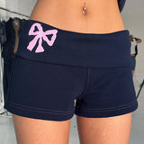 kamames Girls Fashion Flanging Waist Line Hit Color Bow Knot Printed Flower Low-Waist Shorts Slim Casual Knitted Pants
