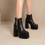 kamames Fashion Women Boots Double Platform Chunky High Heel Ankle Boots Square Toe Zipper Punk Boots Autumn Winter Lady Shoes