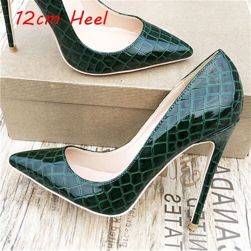 kamames Green Women Shoes Patent Leather Shallow Pointed Toe Shoes Woman High Heel Fashion 12cm High Heel shoes QP012 ROVICIYA
