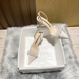 kamames Sandals Women's Spring And Summer 2024 New French Transparent Pointed Small Heels White High-Heeled Shoes