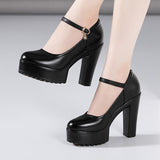kamames Cowhide Catwalk High Heels Women's Anti-Skid Thick Heel Waterproof Platform Cheongsam Models Soft Leather Work Shoes Women's Singles