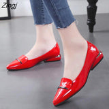 kamames Elegant Red Pointed Toe Flat Shoes Women Patent Leather Flats Fashion Slip On Ladies Shoes Lady Slip On Ballet Office Shoes