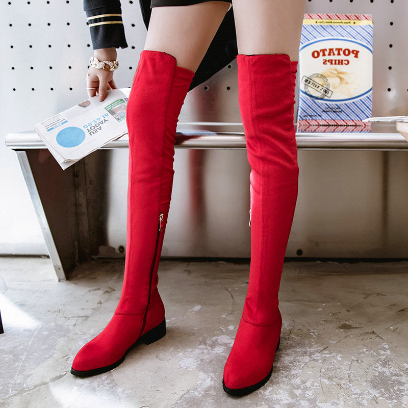 kamames High Flat Boots Women Over the Knee Boots comfy Autumn Winter Faux Suede Zipper Boots Fashion Shoes Woman 2018 Black
