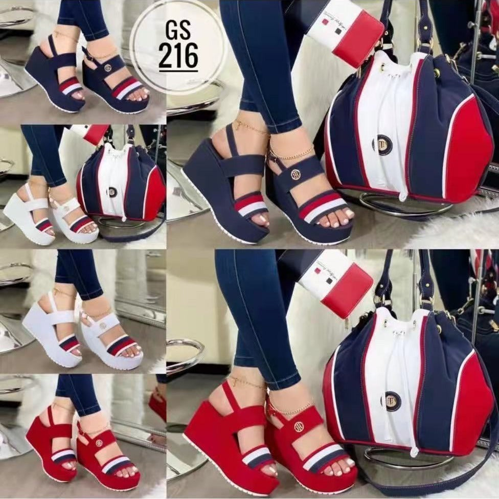 kamames Heel Sandals Summer 2024 New Thick-Soled Muffin Roman Shoes Students Korean Version Of Large Size Women's Shoes