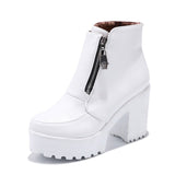 kamames Sgesvier Black White Platform Ankle Boots for Women High Heels Boots Ladies Zip Autumn Winter Booties Woman Boots Shoes 2020