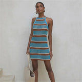 kamames Sexy Striped Dress Blue Crochet Tunic Elegant Sleeveless Women Summer Dress Beach Wear Swim Suit Cover Up Q1255