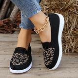 kamames Head, Low Heel, Flying Mesh Single Shoes, Women's Breathable Color Leopard Print Flat Soles Shoes