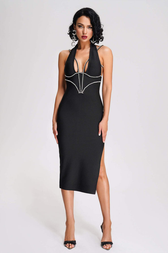 Kamames Rosie Diamante Halter Midi Bandage Dress