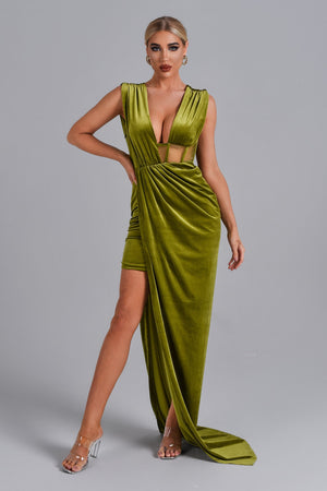 kamames Saffron Velvet Maxi Dress - Green