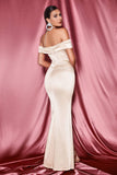 kamames Bakan Off Shoulder Satin Slit Maxi Dress