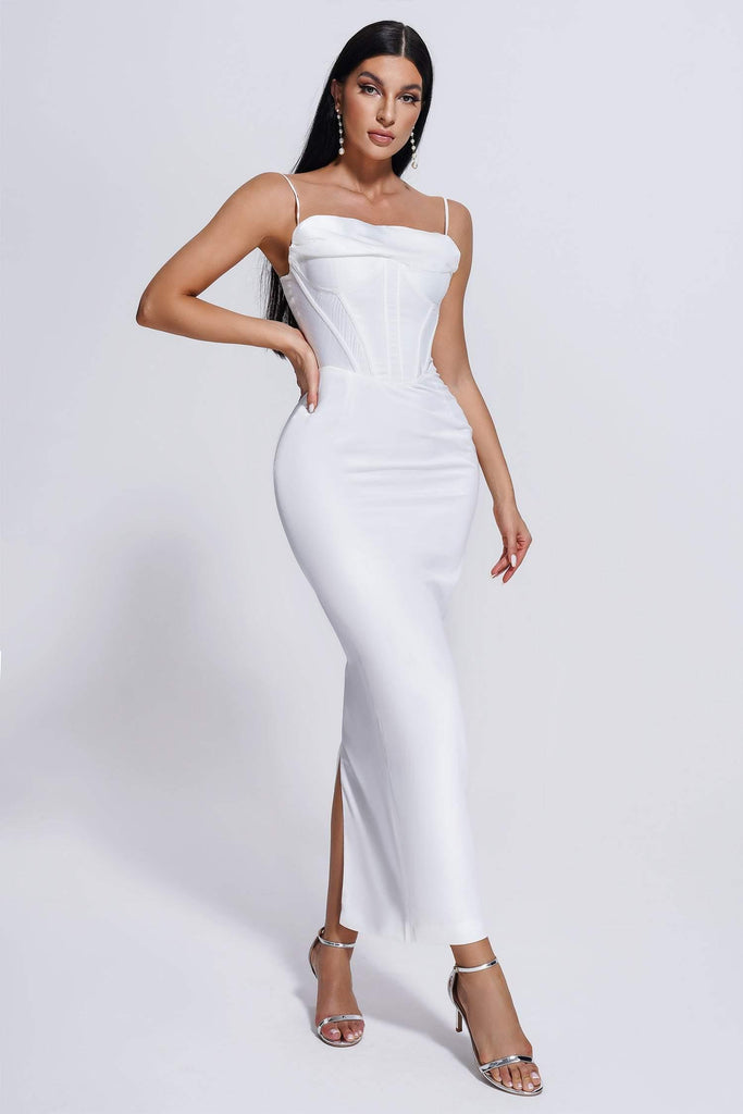 kamames Dalila Satin Corset Midi Dress - White