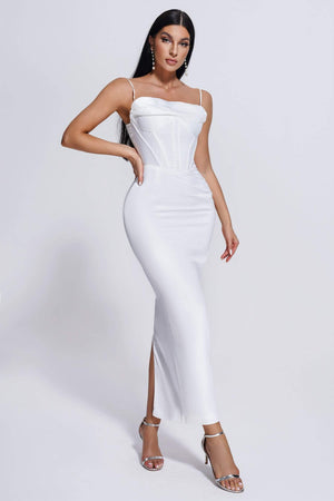 kamames Dalila Satin Corset Midi Dress - White