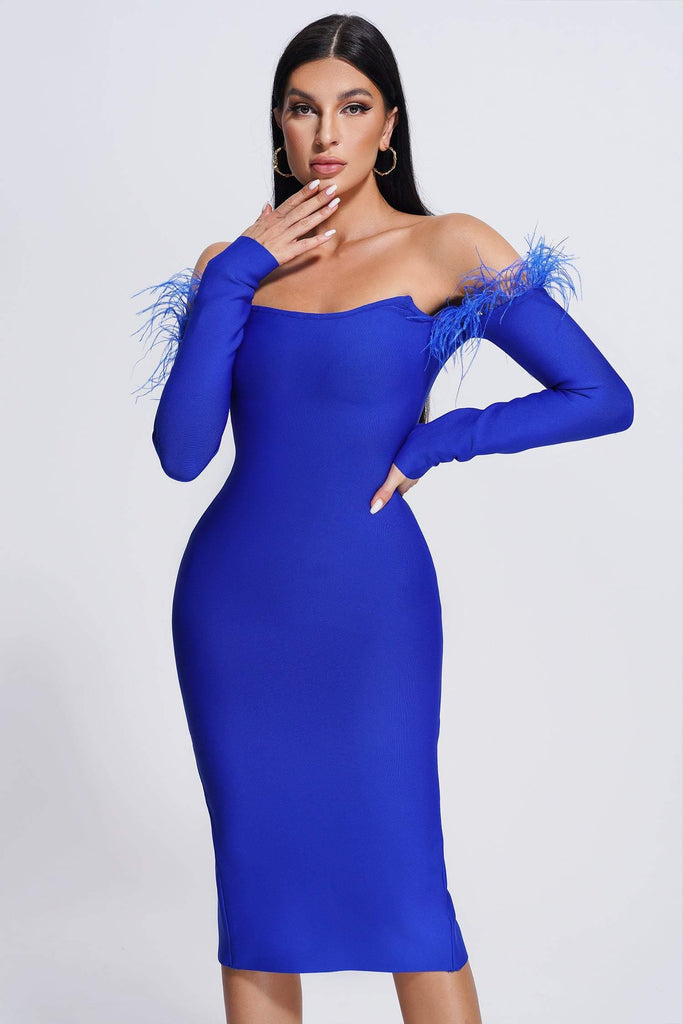 Kamames Danan Feather Midi Bandage Dress