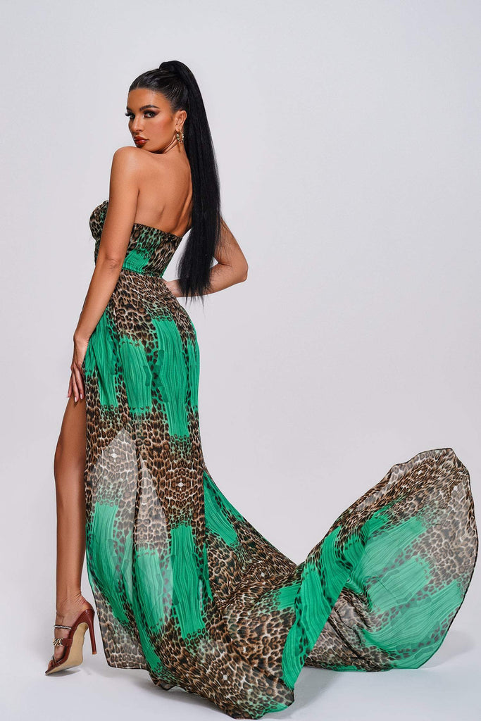 kamames Fenby Leopard Strapless Maxi Dress