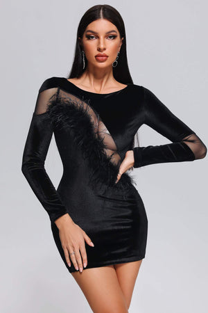 Kamames Doro Feather Velvet Mini Dress