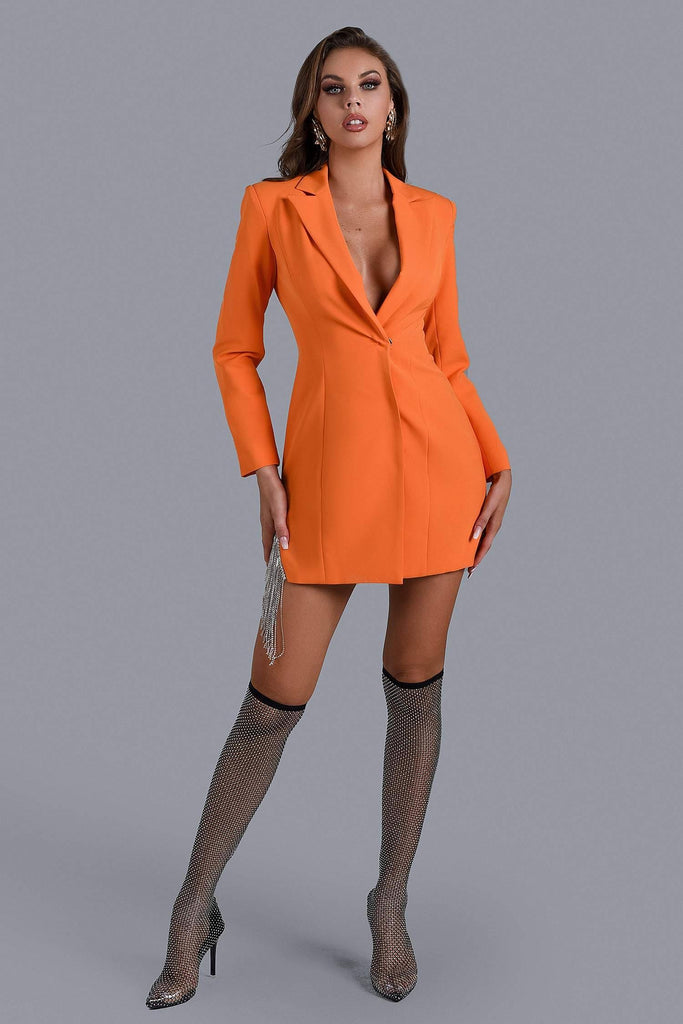Kamames Elin Crystal Tassel Blazer Dress In Orange