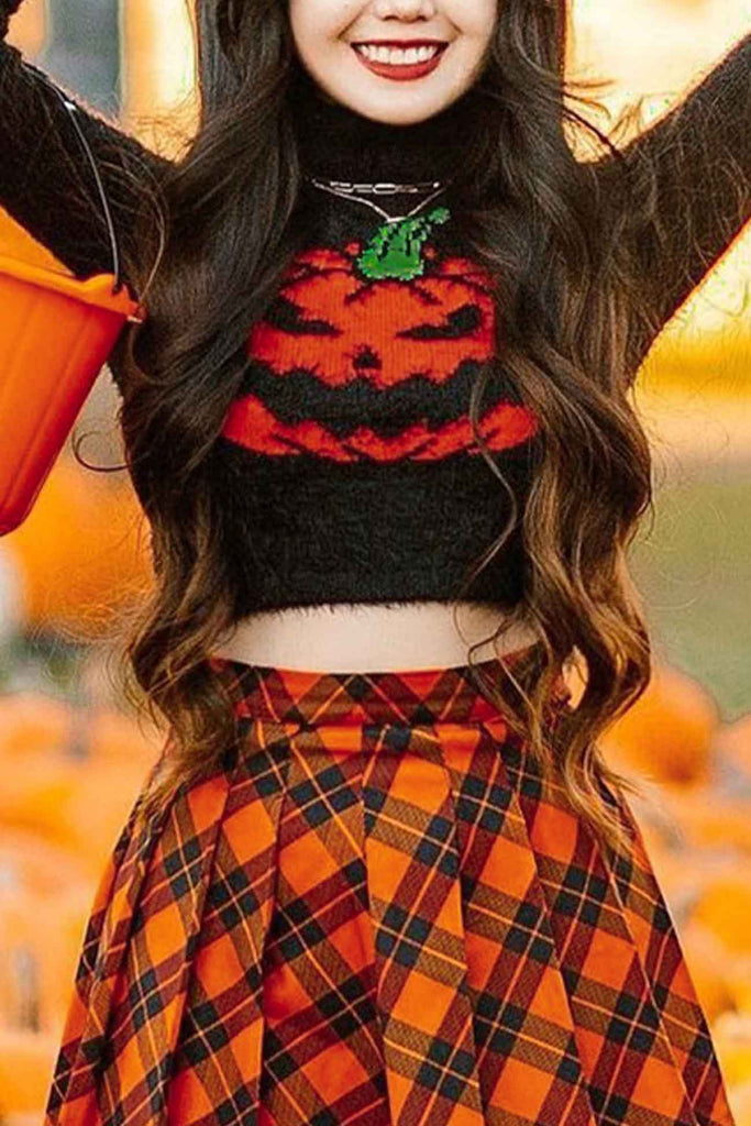 kamames Pumpkin Half Turtleneck Long Sleeve Sweater